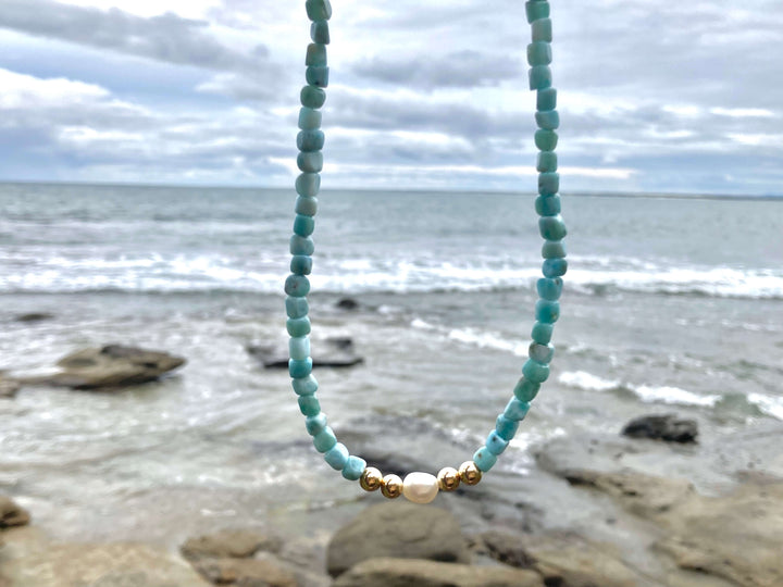 Atlantis Larimar & Pearl Gold Necklace for nurturing