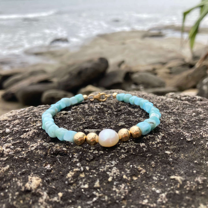 Atlantis Larimar & Pearl Gold crystal Bracelet