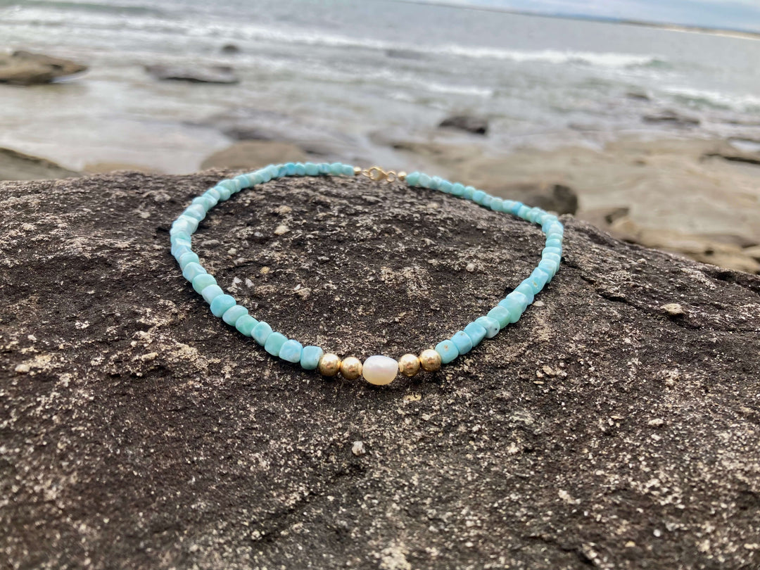 Atlantis Larimar & Pearl Gold healing Necklace