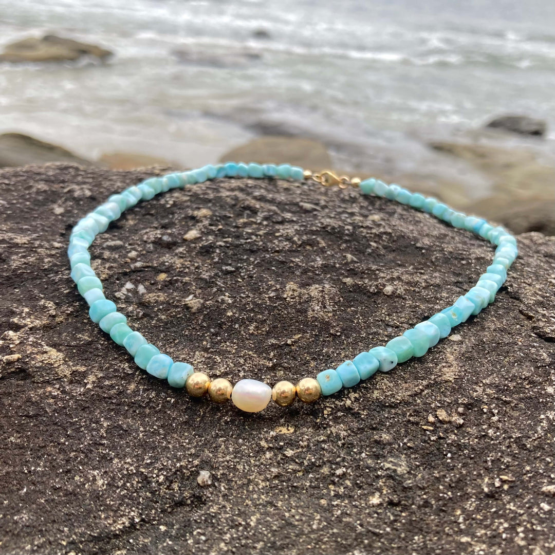 Atlantis Larimar & Pearl Gold ladies Necklace