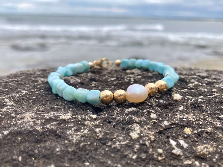 Atlantis Larimar & Pearl Gold womens Bracelet