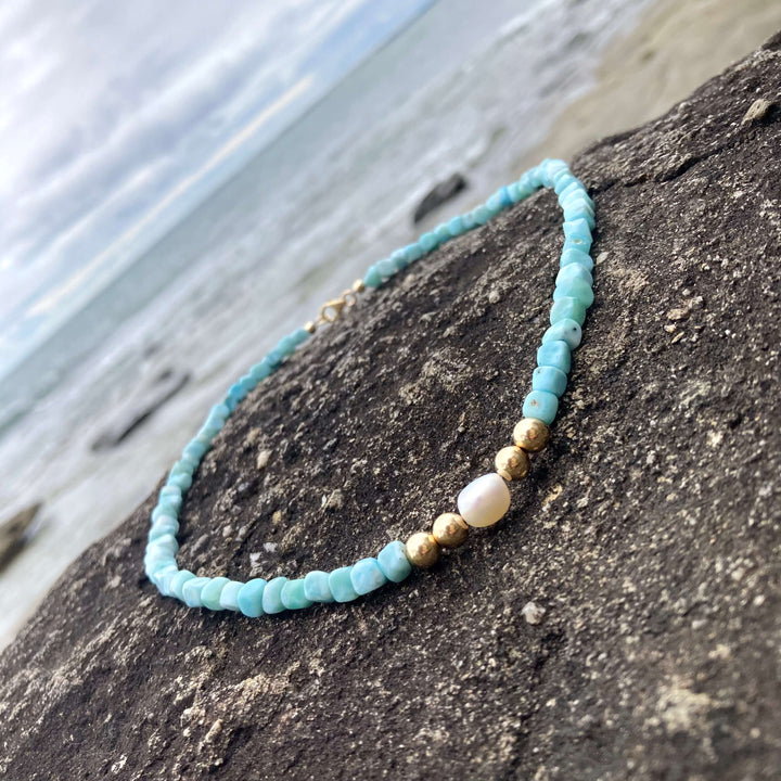 Atlantis Larimar & Pearl ladies Gold Necklace