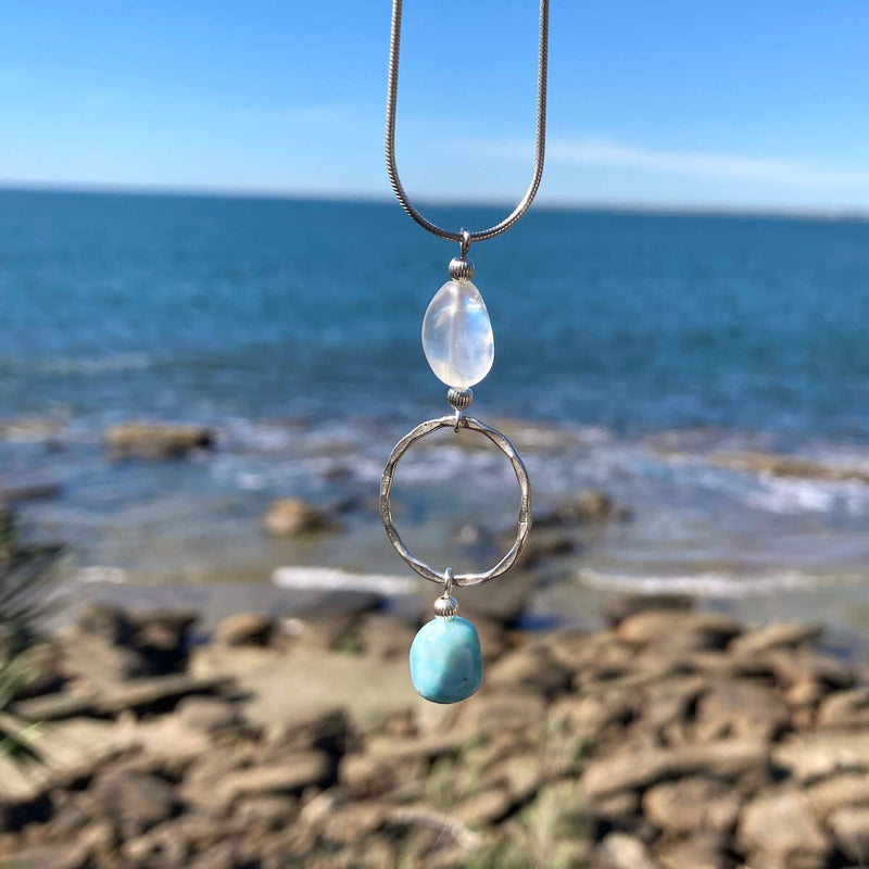 Larimar & Moonstone Pendant healing crystal Necklace