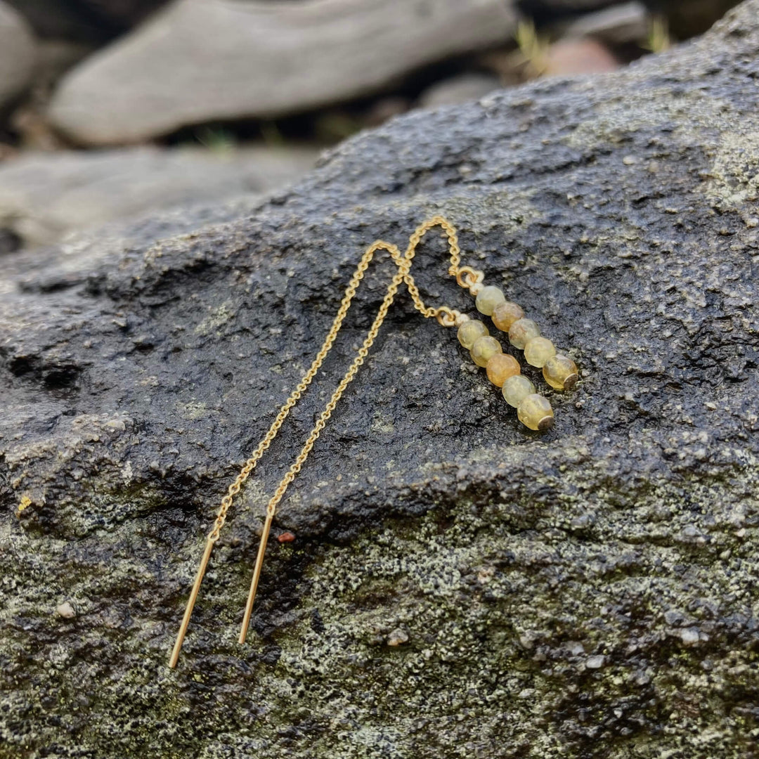 Light of Ra Green Garnet Thread earrings