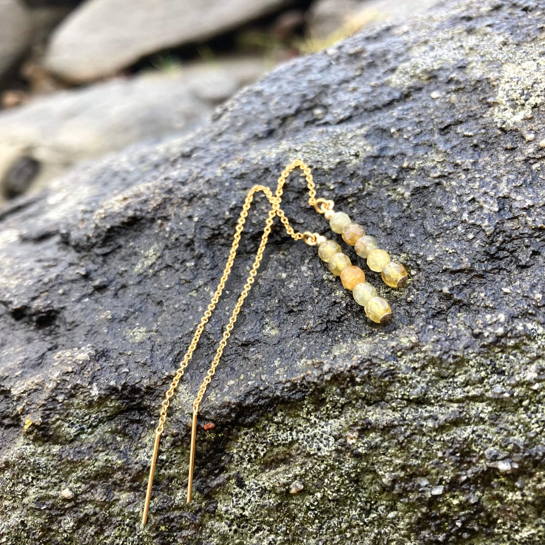 Light of Ra Green Garnet Thread earrings