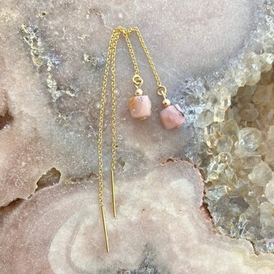 Pink Opal Gold Thread Earrings