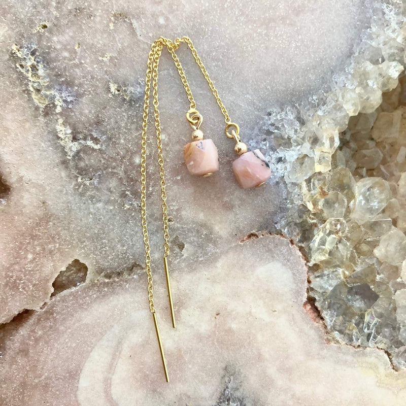 Pink Opal Gold Thread Earrings for ladies