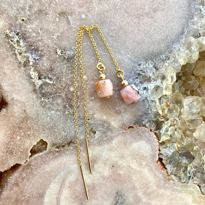 Pink Opal Gold Thread Ladies Earrings