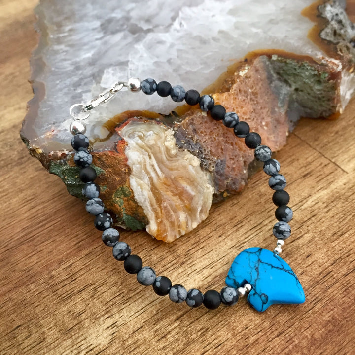 Lil Bear Kid's Howlite and Snowflake Obsidian Bracelet