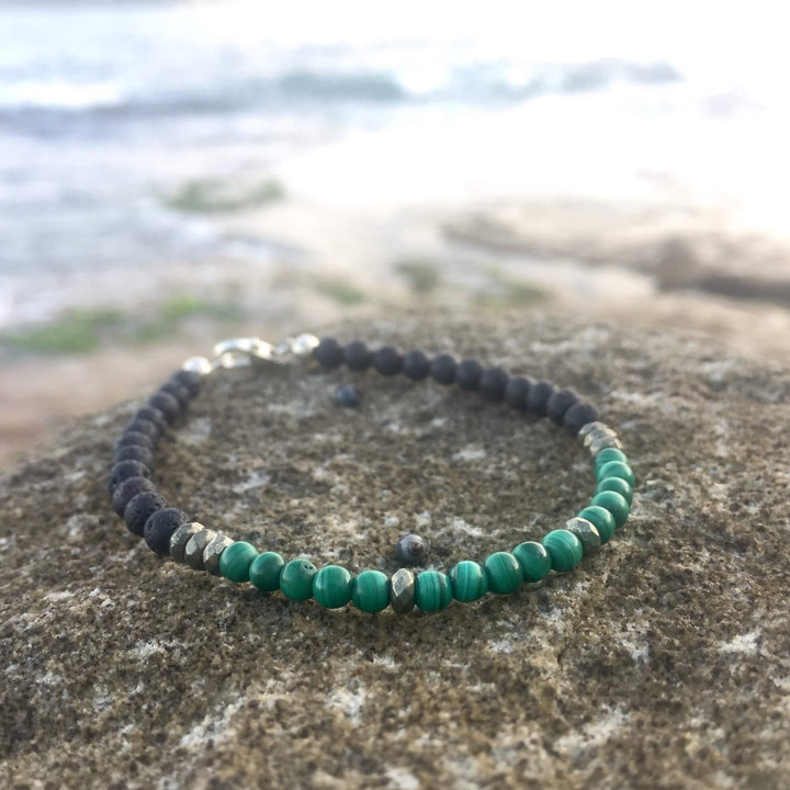 Malachite & Pyrite Crystal & Lava stone Bracelet
