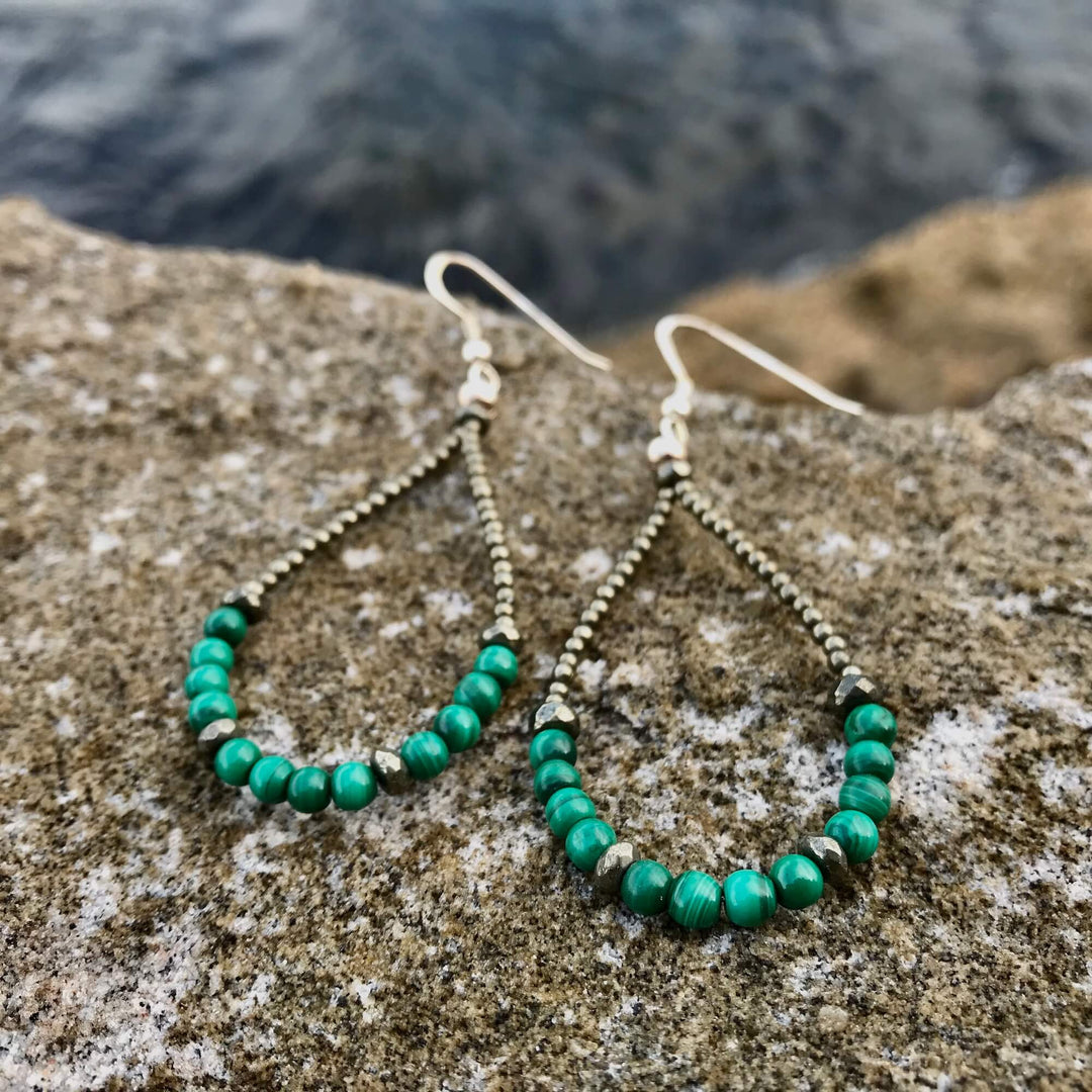 Malachite & Pyrite Healing Earrings for manifestation