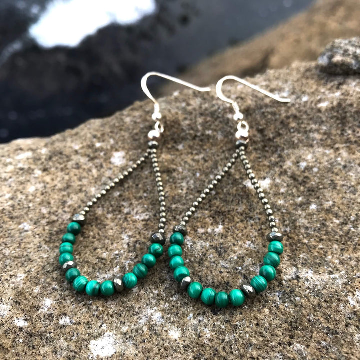 Malachite & Pyrite Ladies Earrings for manifestation