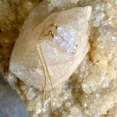 Moonstone Gold crystal Thread Earrings
