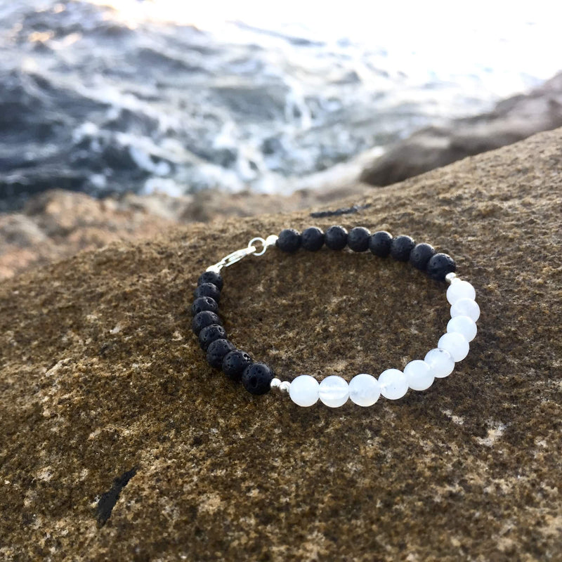 Moonstone Diffuser Bracelet La Luna Love with Lava Stone & Sterling Silver Hand Beaded by House of Aloha Central Coast NSW Australia