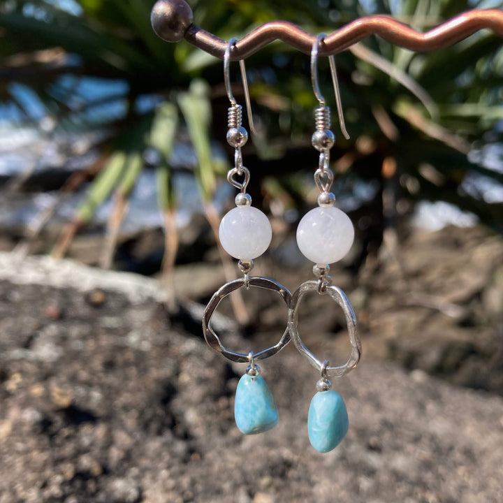 Larimar & Moonstone Pendant Earrings