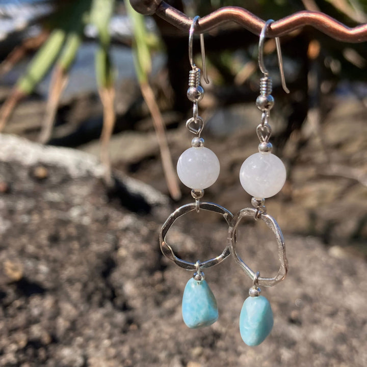 Larimar & Moonstone Pendant healing Earrings