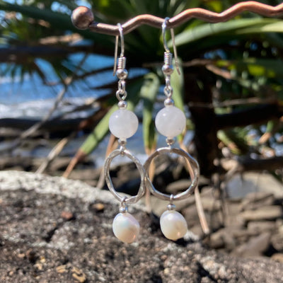 Moonstone & Pearl Pendant Earrings for healing