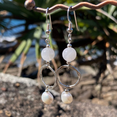 Moonstone & Pearl Pendant Earrings for support