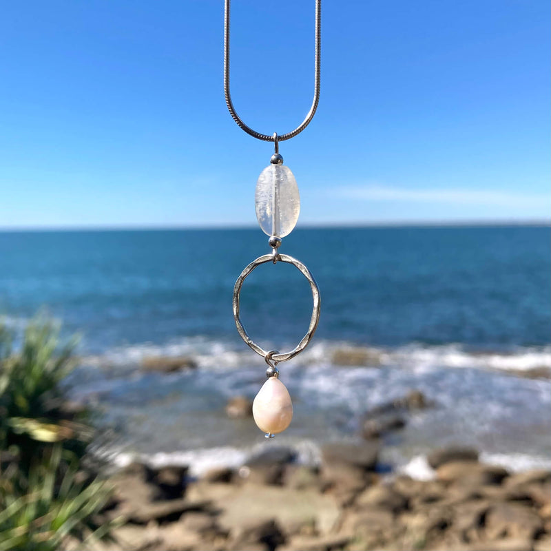 Moonstone & Pearl Pendant Necklace