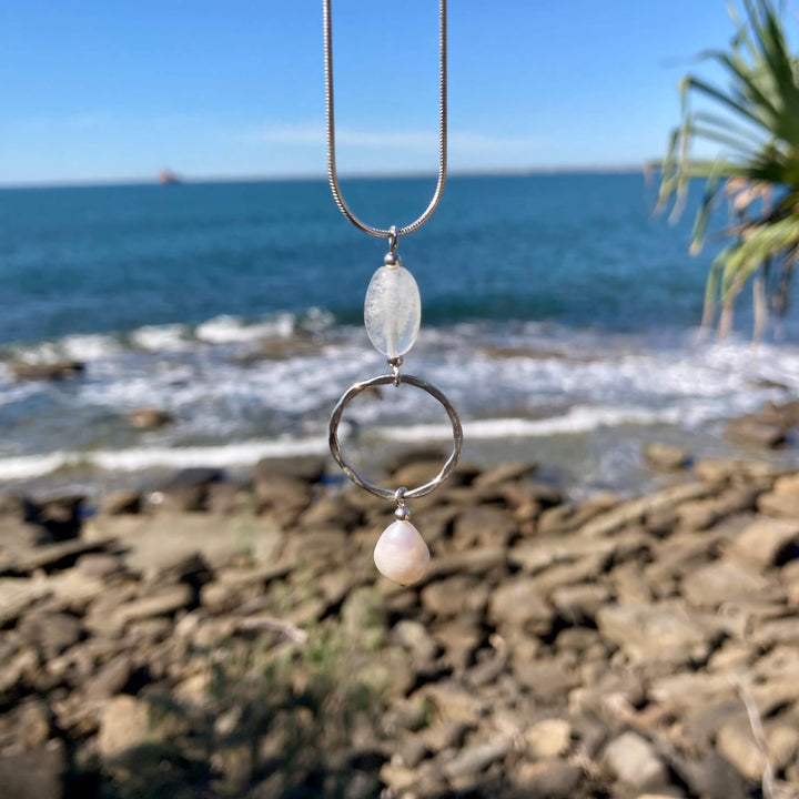 Moonstone & Pearl Pendant Necklace for healing