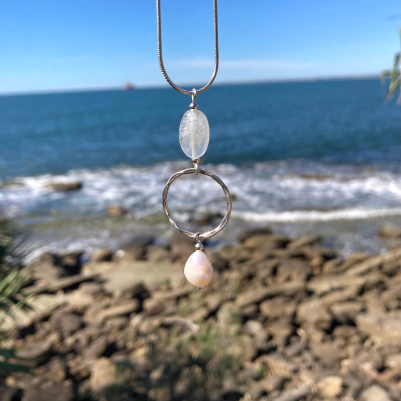 Moonstone & Pearl Pendant Necklace for support