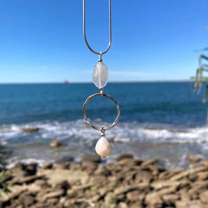 Moonstone & Pearl Pendant healing Necklace