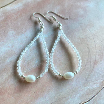 moonstone & pearl earrings for ladies