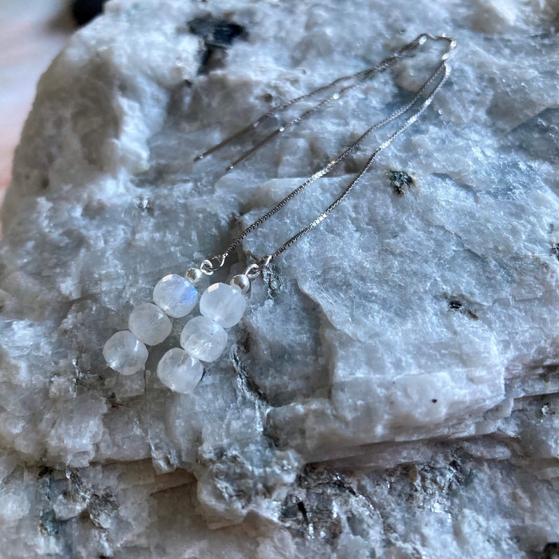Moonstone cube thread crystal earrings