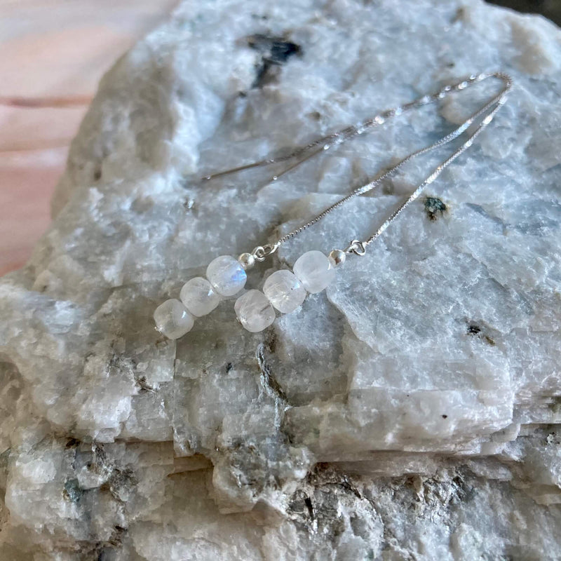 Moonstone cube thread crystal earrings for ladies