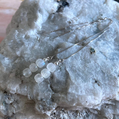 Moonstone cube thread crystal earrings