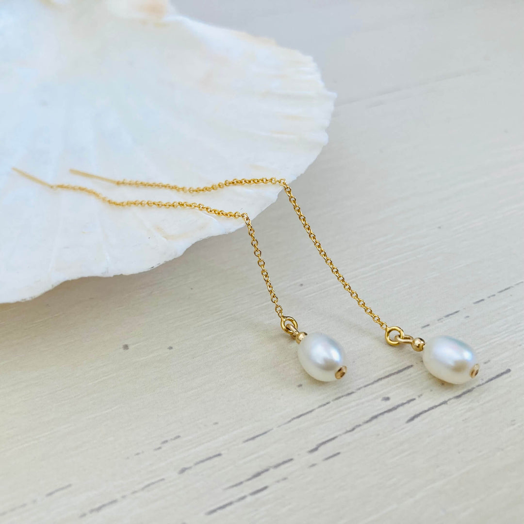 Golden Priestess - Pearl Thread Earrings