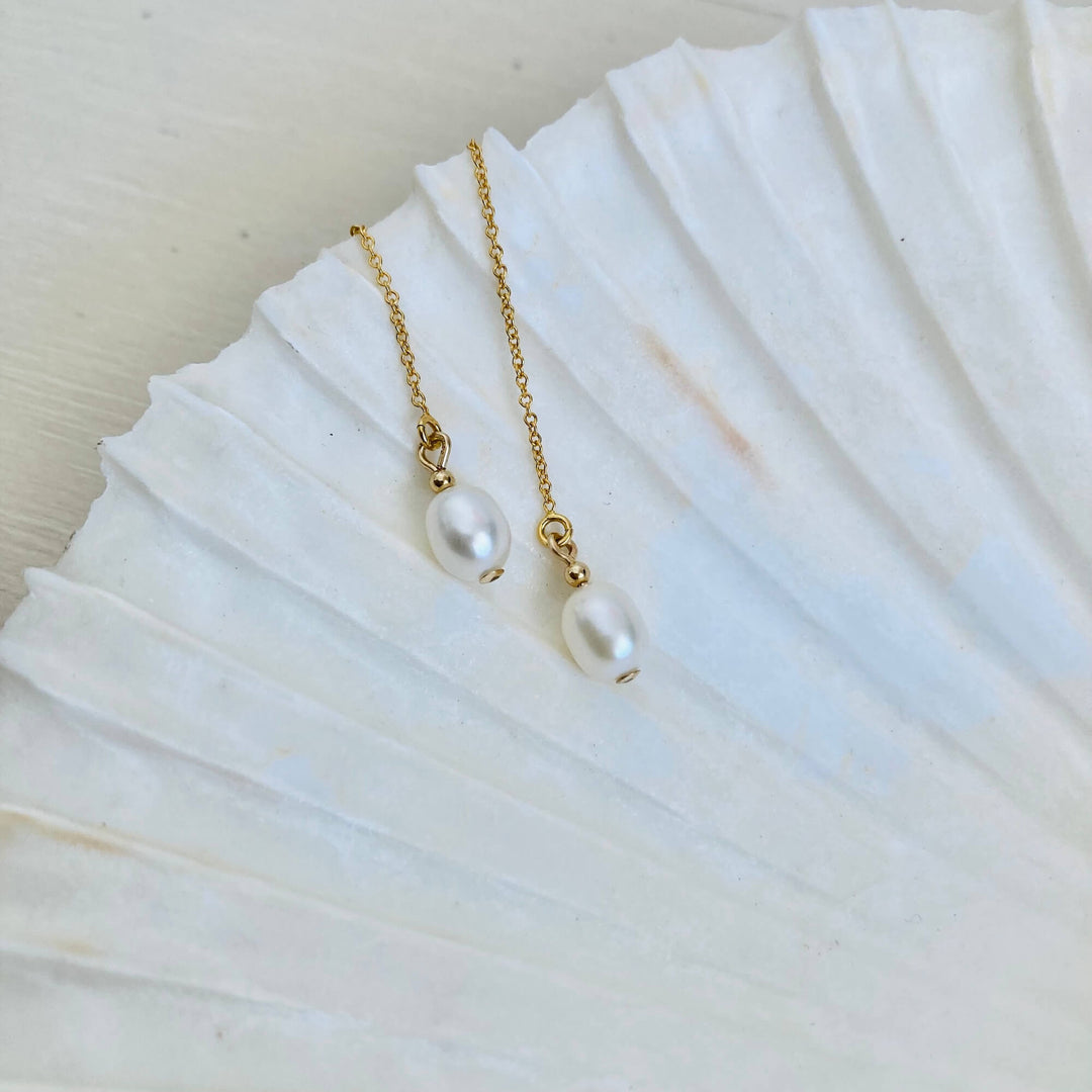 Golden Priestess - Pearl Thread Earrings