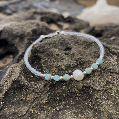 Pearl & Larimar healing crystal bracelet