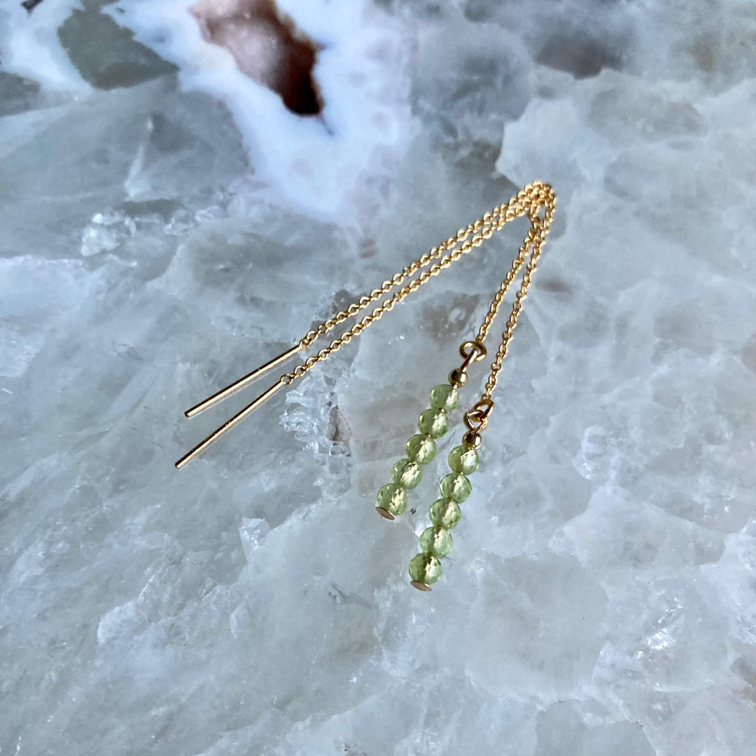 Peridot Gold Thread Earrings for healing