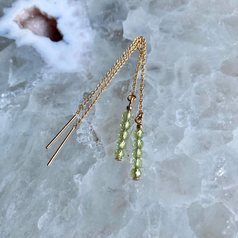 Peridot Gold Thread crystal Earrings