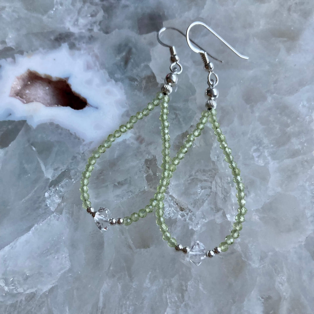 Peridot & Herkimer Diamond Earrings5