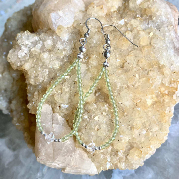 Peridot & Herkimer Diamond crystal Earrings