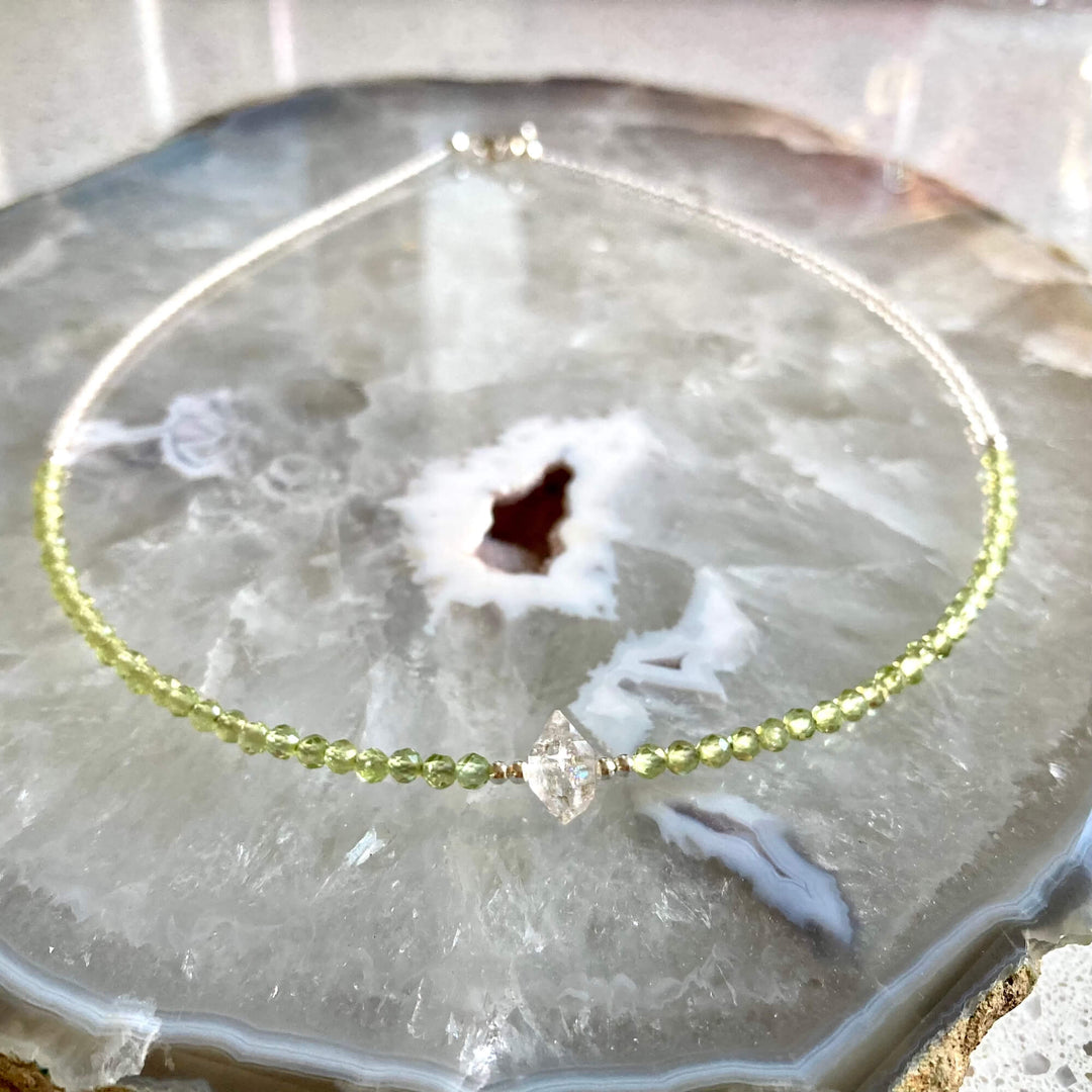 Peridot & Herkimer Diamond crystal Necklace