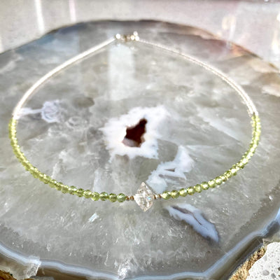 Peridot & Herkimer Diamond crystal Necklace