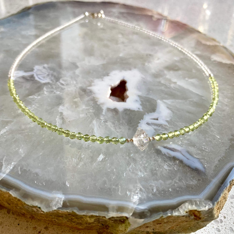 Peridot & Herkimer Diamond crystal healing Necklace