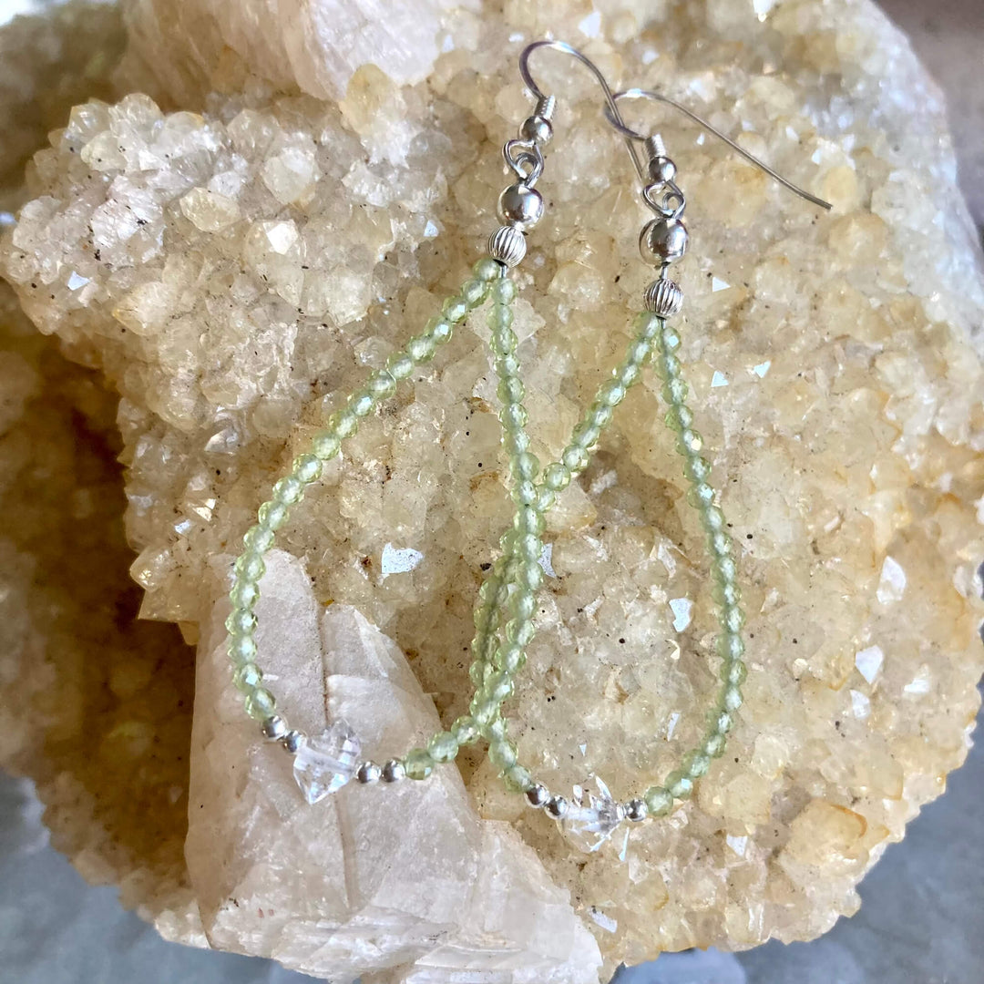 Peridot & Herkimer Diamond healing Earrings