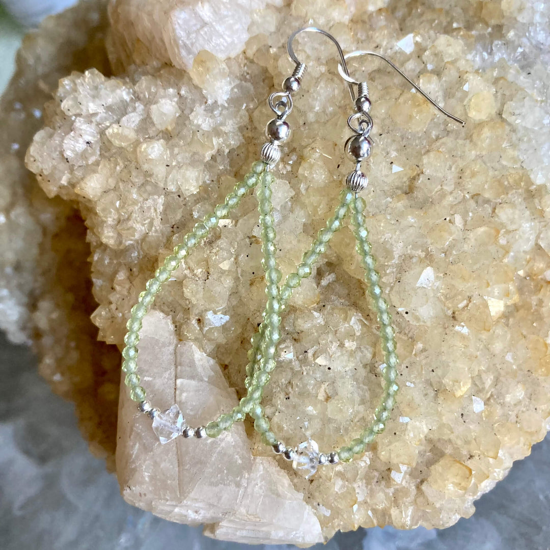 Peridot & Herkimer Diamond healing crystal Earrings