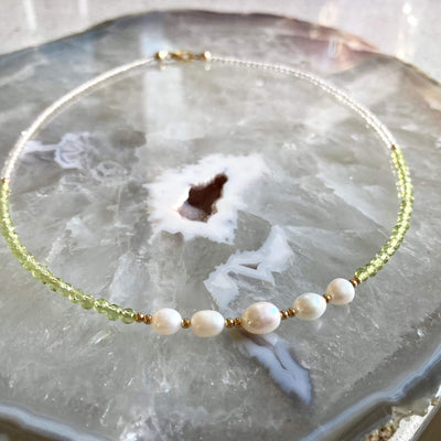 Peridot & Pearl Gold Necklace for ladies