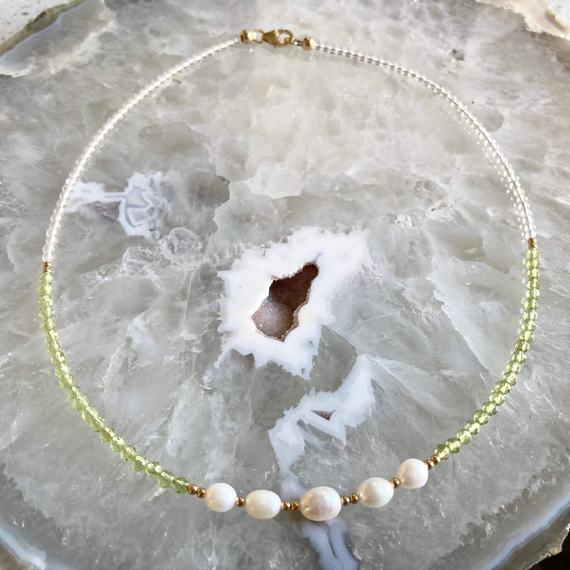 Peridot & Pearl Gold Necklace for women