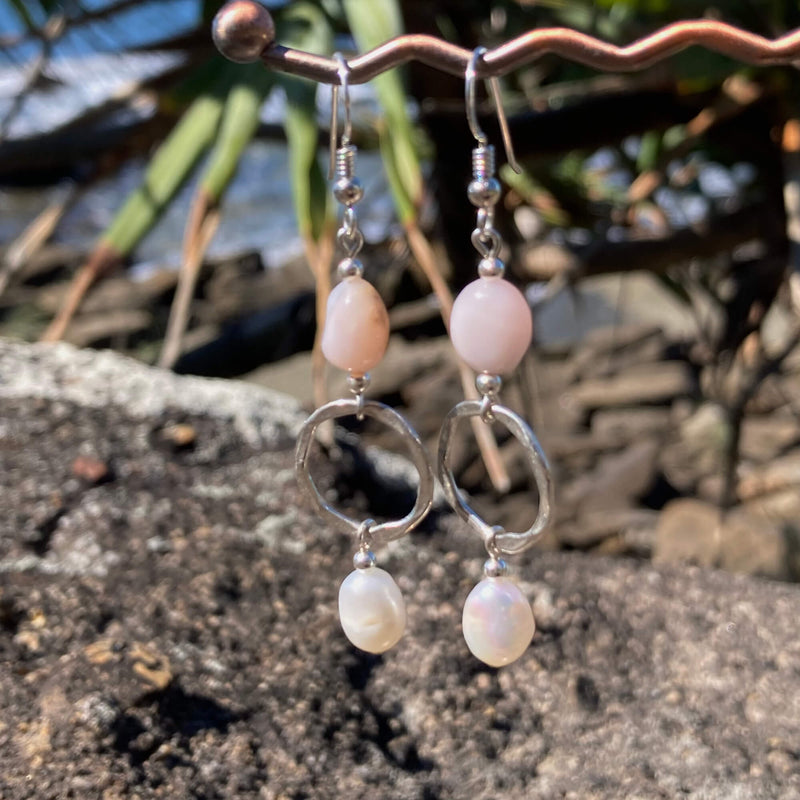 Pink Opal & Pearl Pendant healing crystal Earrings