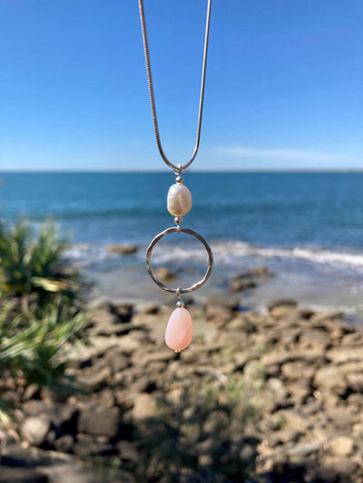Pink Opal & Pearl Pendant Necklace for healing