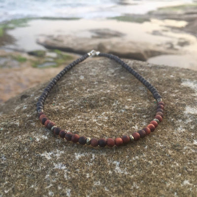 Red Tigers Eye, Pyrite & Lava Stone Essential Oil Necklace
