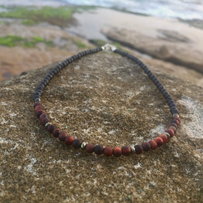 Red Tigers Eye, Pyrite & Lava Stone Essential Oil Necklace