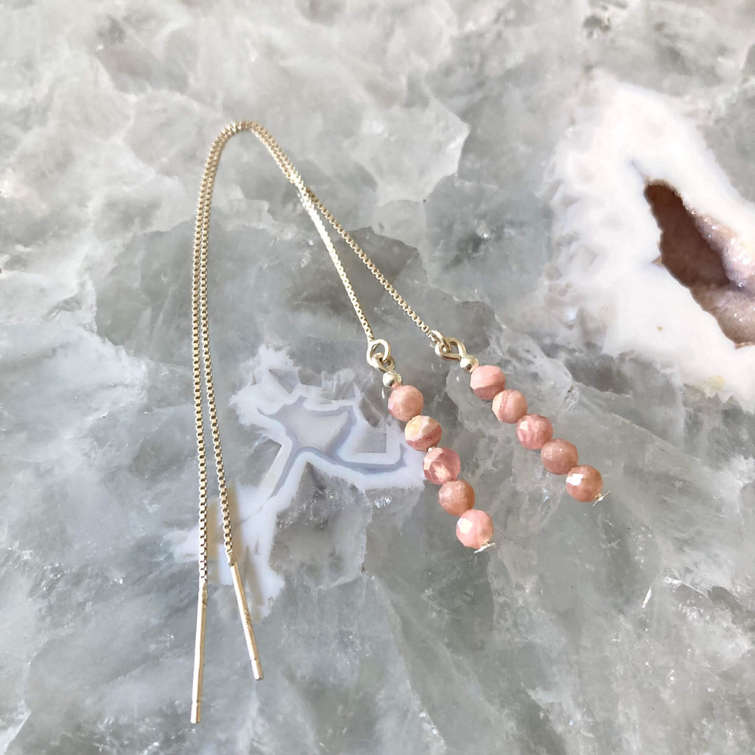 Rhodonite Thread Earrings for healing