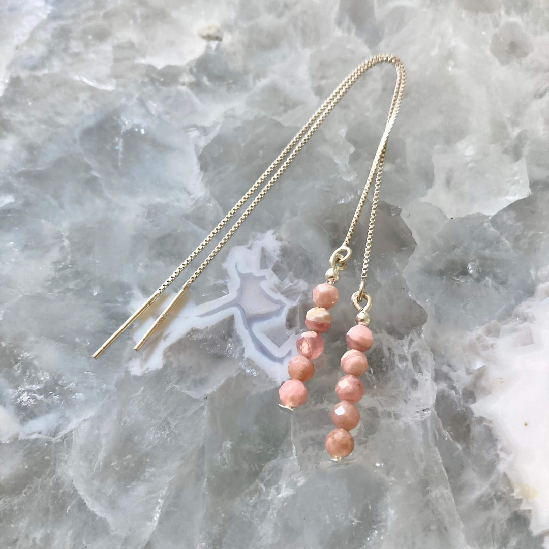 Rhodonite Thread Earrings for ladies